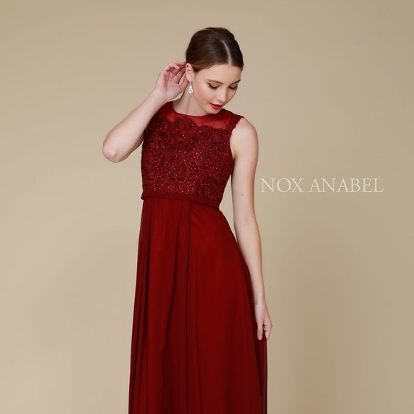 NEW LONG SLEEVELESS A-LINE FLOOR LENGTH EMBROIDERED LACE DRESS WITH ZIP NX 8314 - Picture 1 of 8